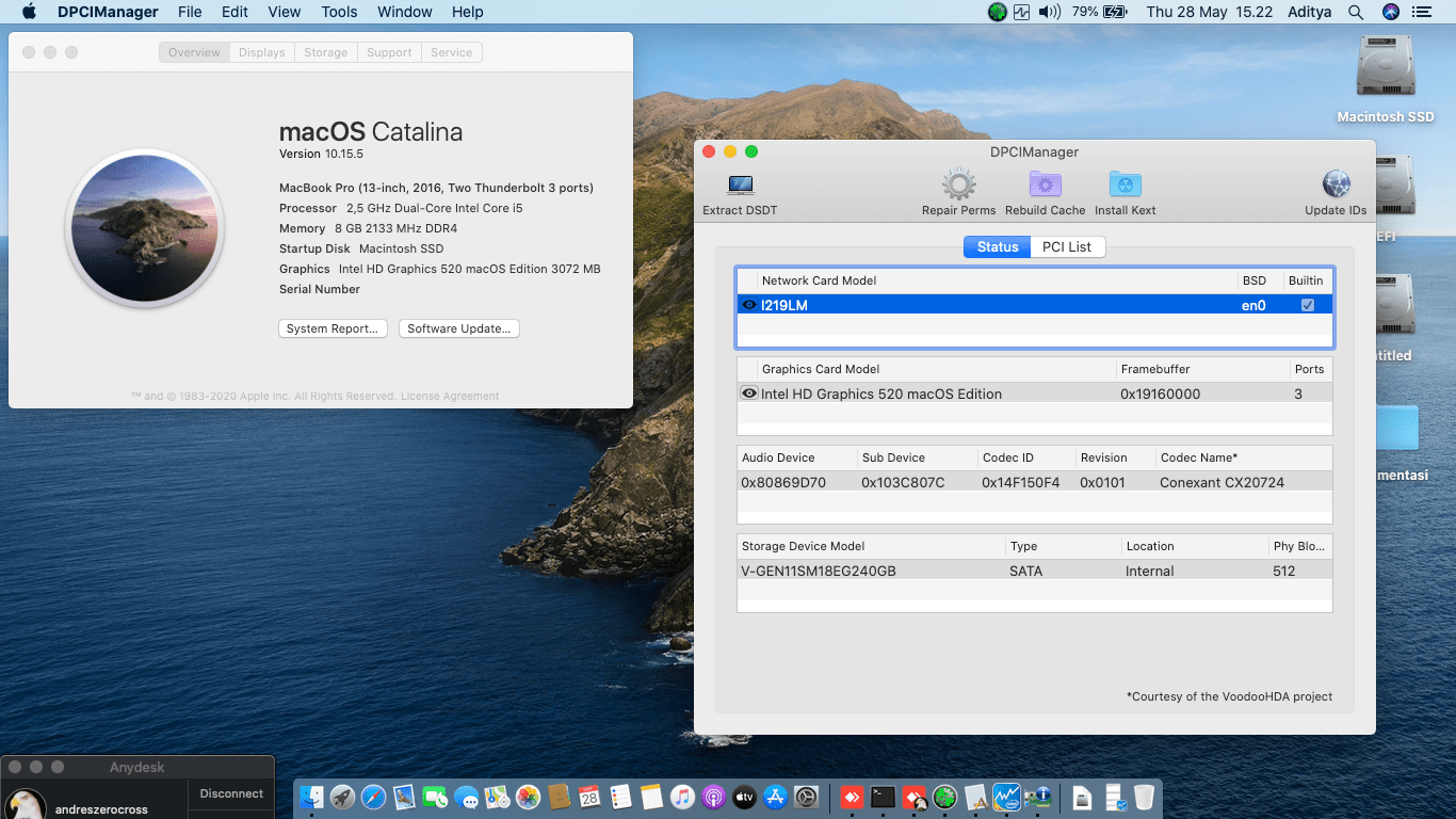 Success Hackintosh macOS Catalina 10.15.5 Build 19F96 in HP Elitebook 820 G3